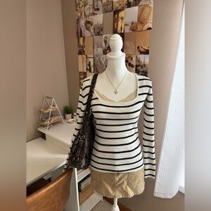 RD style, black and white striped long sleeve square neck top size medium